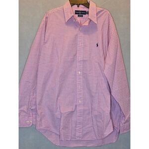 Ralph Lauren Yarmouth Mens 16.5 34/35 Pink Check Cotton Button Down Dress Shirt